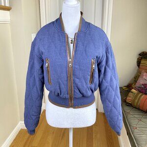 7 for All Mankind Jacket Cropped Quilted Chambray Blue Bomber (S)
